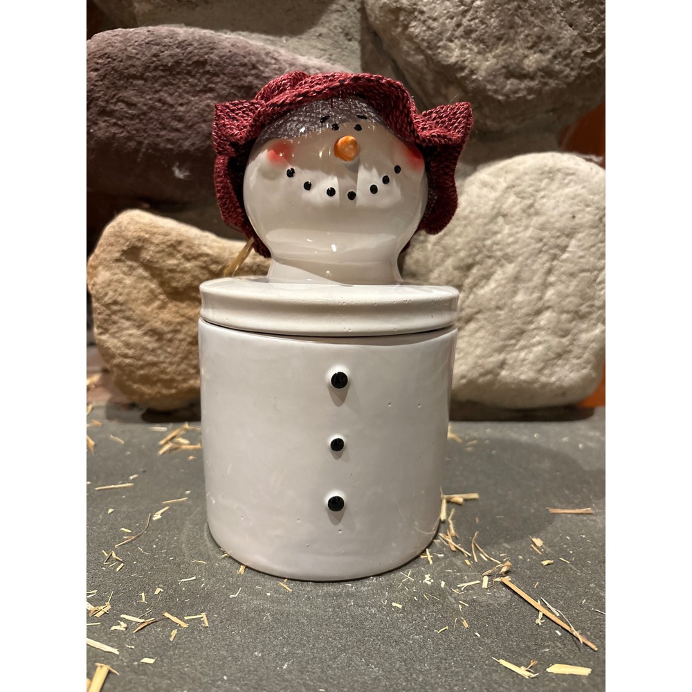 Ceramic Snowman Jar with‎ Lid, Christmas Holiday Decoration Storage Container